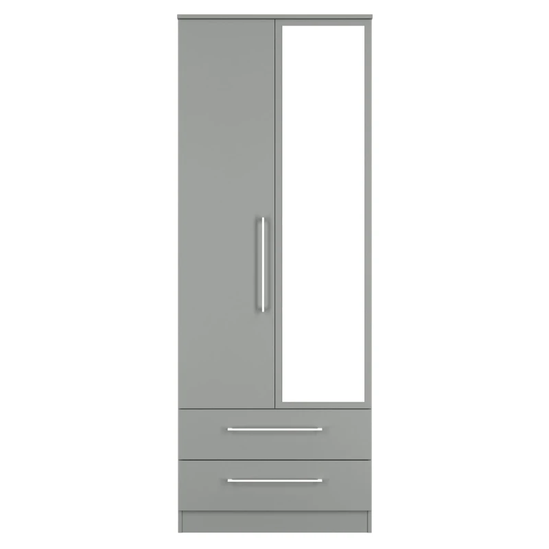 Image of Ready Assembled 2 U Gloucester Tall 2 Door 2drw Mirrored Wardrobe (Ready Assembled) in Dark Grey Dark Grey Unisex