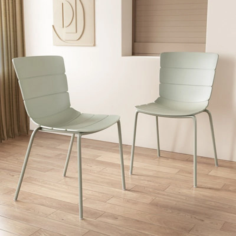 Image of Core Products Bali Pair Of Light Green Kitchen Chairs - Ribbed Plastic Seat With Metal Legs 81 X 47 X 50Cm