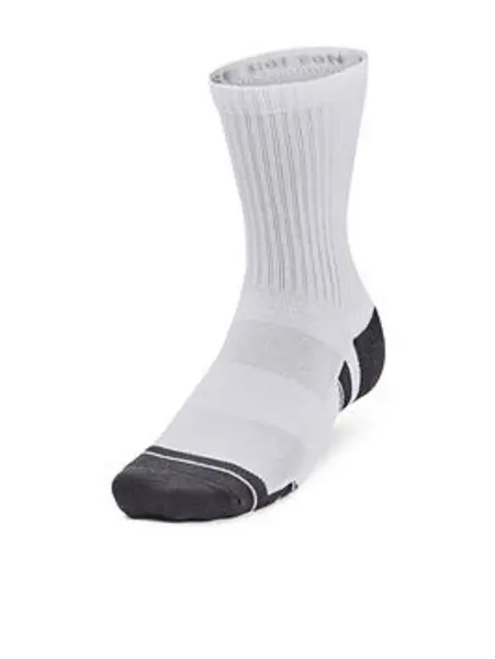 Image of Under Armour Mens Training Performance Cotton 3pk Mid Socks, White, Size L, Men
