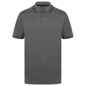 Image of Henbury Mens HiCool Tipped Polo Shirt (S) (Charcoal/Black)