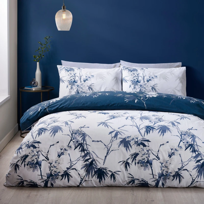 Image of Catherine Lansfield Kyoto Floral Duvet Cover Bedding Set Blue