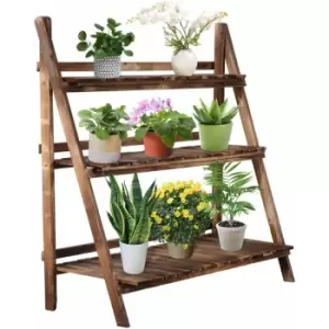 Image of Flower Stand Plant Display 3-Tier Foldable Wood Garden Patio - Outsunny