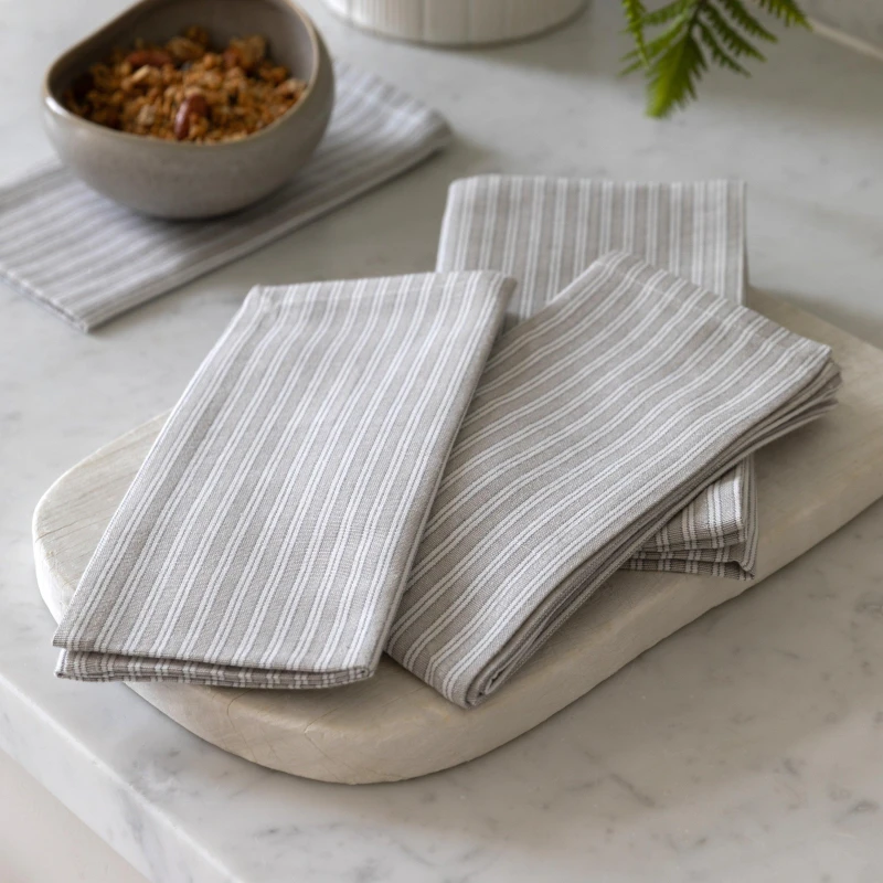 Image of Gallery Interiors Woven Striped Napkin Grey (Pack of 4)