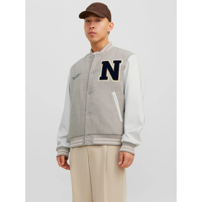 Image of Jack and Jones College Wool Blend Bomber Jacket - Grey Grey XS