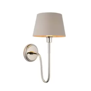 Image of Rouen & Cici Wall Lamp with Shade Bright Nickel Plate & Grey Linen Mix Fabric