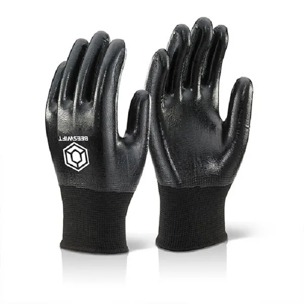 Image of Beeswift Beeswift Nitrile Fully Coated Polyester Gloves Black XL Header Card NDGFCBHCXL