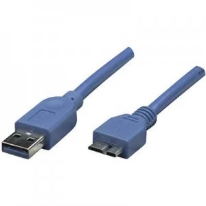 Image of Manhattan USB 3.0 Cable [1x USB 3.2 1st Gen connector A (USB 3.0) - 1x USB 3.2 1st Gen connector Micro B (USB 3.0)] 1m Blue gold plated connectors,