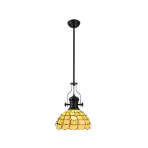 Image of Worcester, Ceiling Pendant E27 With 30cm Tiffany Shade, Matt Black, Beige, Clear Crystal