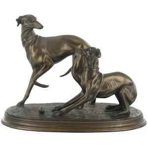 Image of Pair of Whippets Cold Cast Bronze Sculpture 19cm