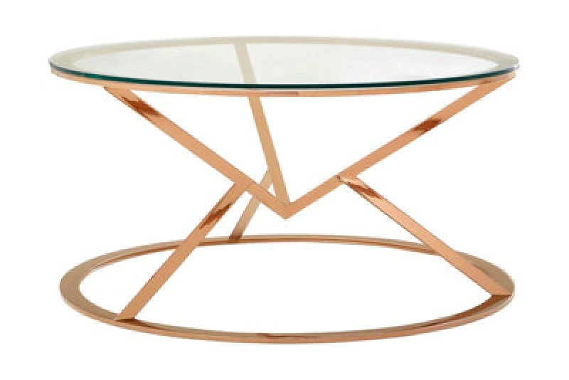 Image of Orsina Unique Corseted Round Rose Gold Coffee Table, Geometric Display Table, Versatile Decorative Coffee Table