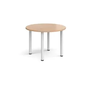 Image of Circular white radial leg meeting table 1000mm - beech