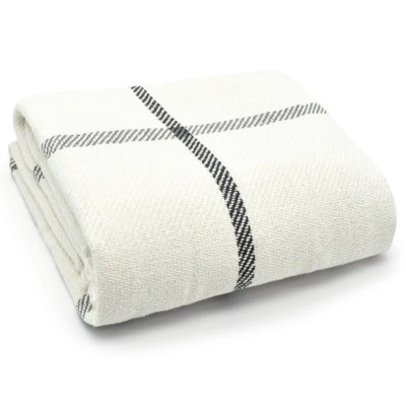 Image of Velosso Modern Chic Minimalist Style Cotton Throw, Pure Natural Fibres Woven Blanket In Subtle Stripe - 50Cm X 60Cm - Ivory And Grey