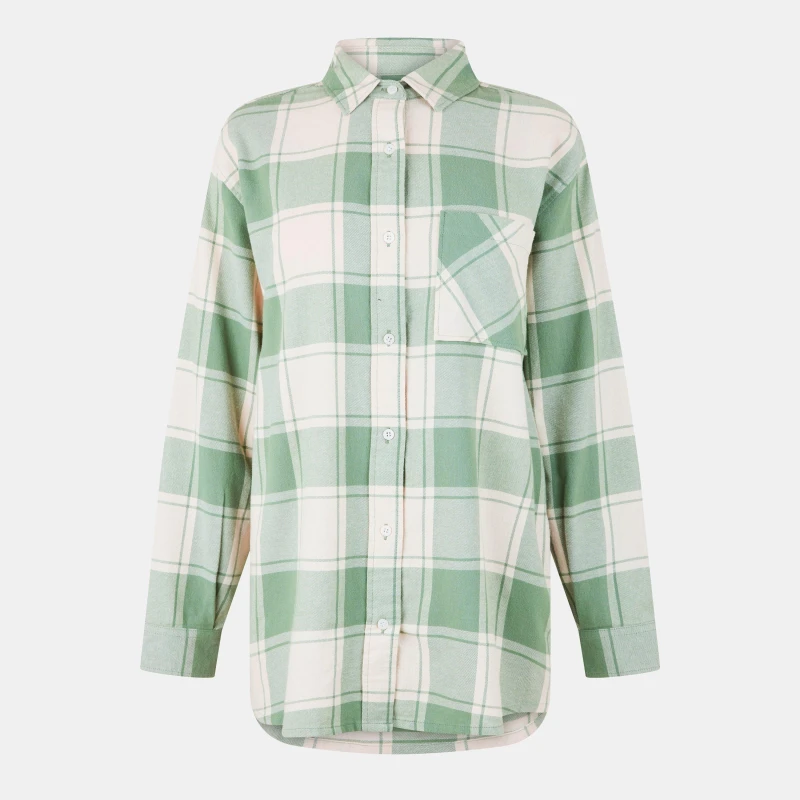Image of Jack Wills Womens JW Flannel Long-Sleeve Patterned Shirt Iceberg Green female 8 (XS)