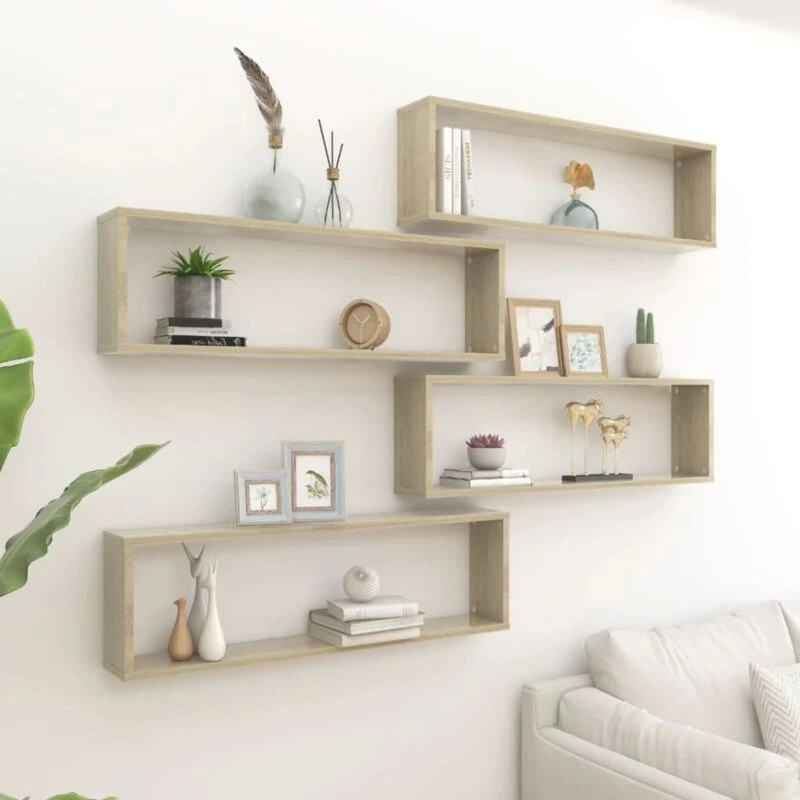 Image of VIDAXL Vidaxl - Wall Cube Shelf 4 pcs Sonoma Oak 100x15x30cm Engineered Wood 8720286595077
