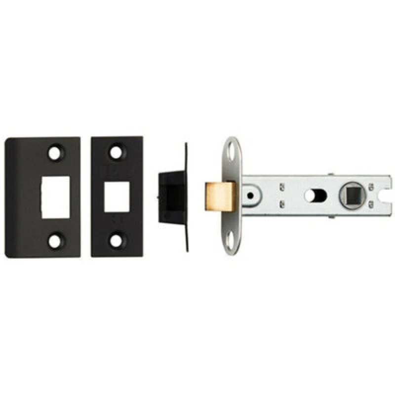 Image of Loops 76mm Tubular Mortice Door Latch Bolt Through Square Forends Matt Black unisex