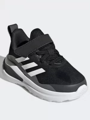 Image of adidas Fortarun Elastic Lace Top Strap Running Shoes, Black/White/Grey, Size 8