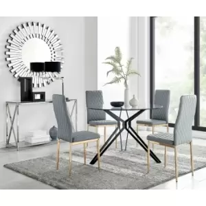 Image of Cascina Dining Table and 4 Grey Gold Leg Milan Chairs - Elephant Grey