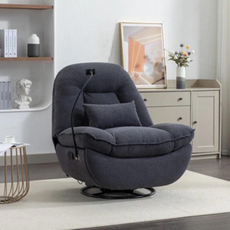 Image of Fallon Boucle Fabric Swivel Based Recliner Chair - Dark Grey