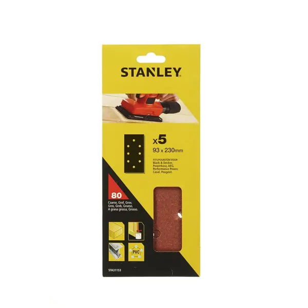 Image of Stanley 1/3 Sheet Sander Punched Wire Clip 80G Sanding Sheets - STA31153-XJ