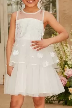 Image of Girls Floral Lace Tiered Midi Dress