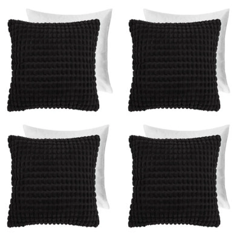 Image of OHS OHS 4 Pack Bobble Filled Cushion Covers Home Decor Set in Black Size: 45cm x 45cm Black 45cm x 45cm Unisex 5027434218417