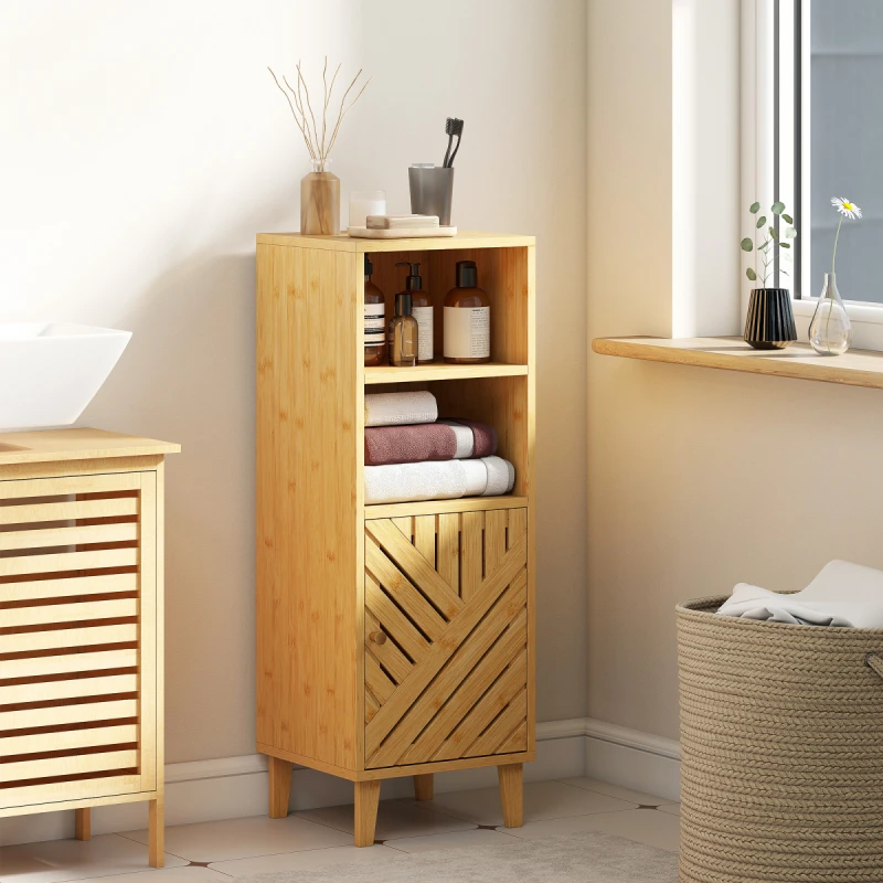 Image of HOMCOM HOMCOM Narrow Bathroom Storage Cabinet with Open Compartments, Natural Natural One Size Unisex 5063603659100