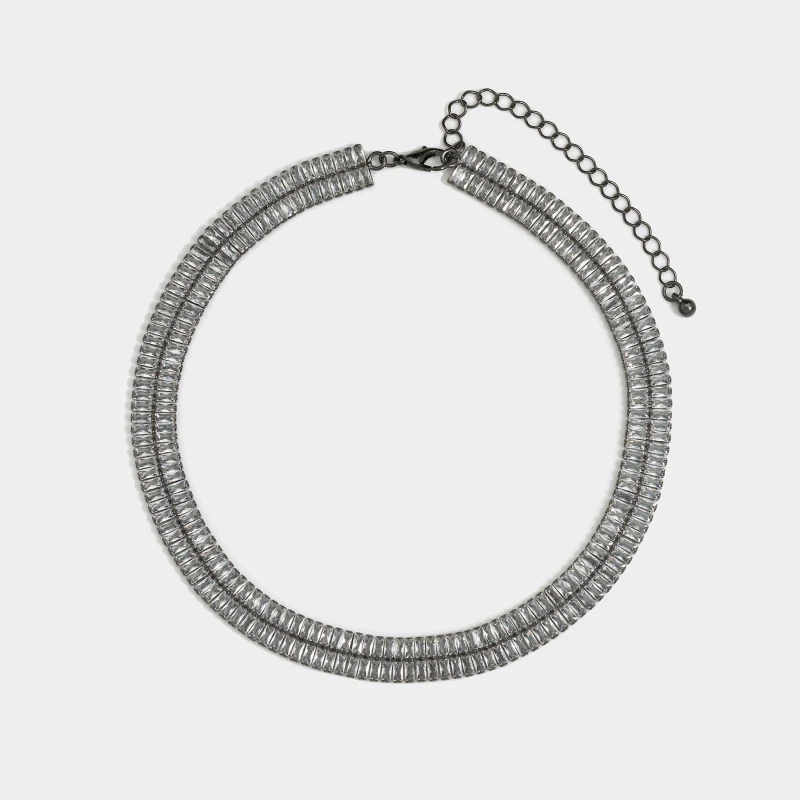 Image of Mood Hematite Crystal Double Baguette Choker Necklace Jewellery Sets One Size Black 72748403000