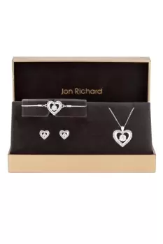Image of Silver Plated Crystal Heart Trio Set - Gift Boxed
