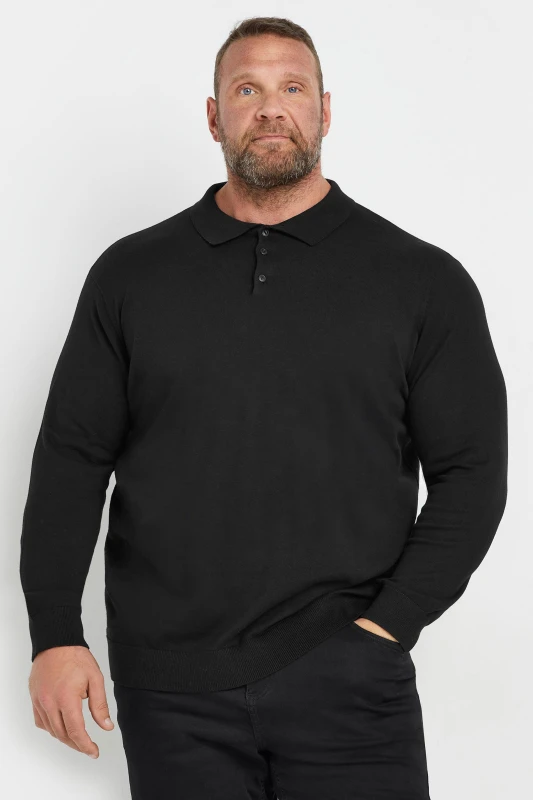 Image of BadRhino BadRhino Men Knitted Long Sleeve Polo Shirt in Black Size: 5-6X-Large Black 5-6XL Male 5063111862511