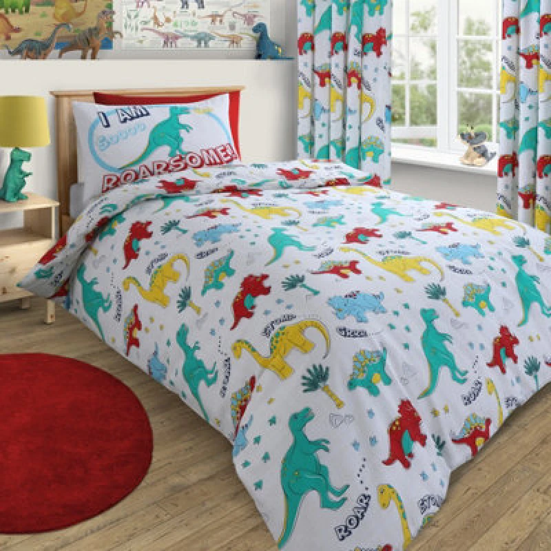 Image of Velosso Dinosaur Cotton Rich Printed Duvet Cover & Pillowcase Set Size: Double Multicolor Unisex Double