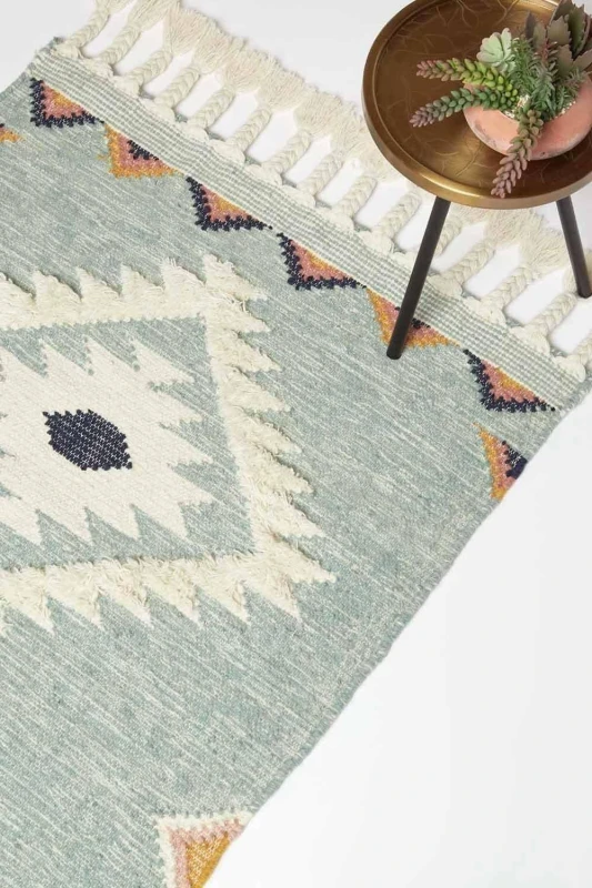 Image of HOMESCAPES Tenali Blue Kilim Wool Rug 120 x 170cm - Homescapes RU1418C