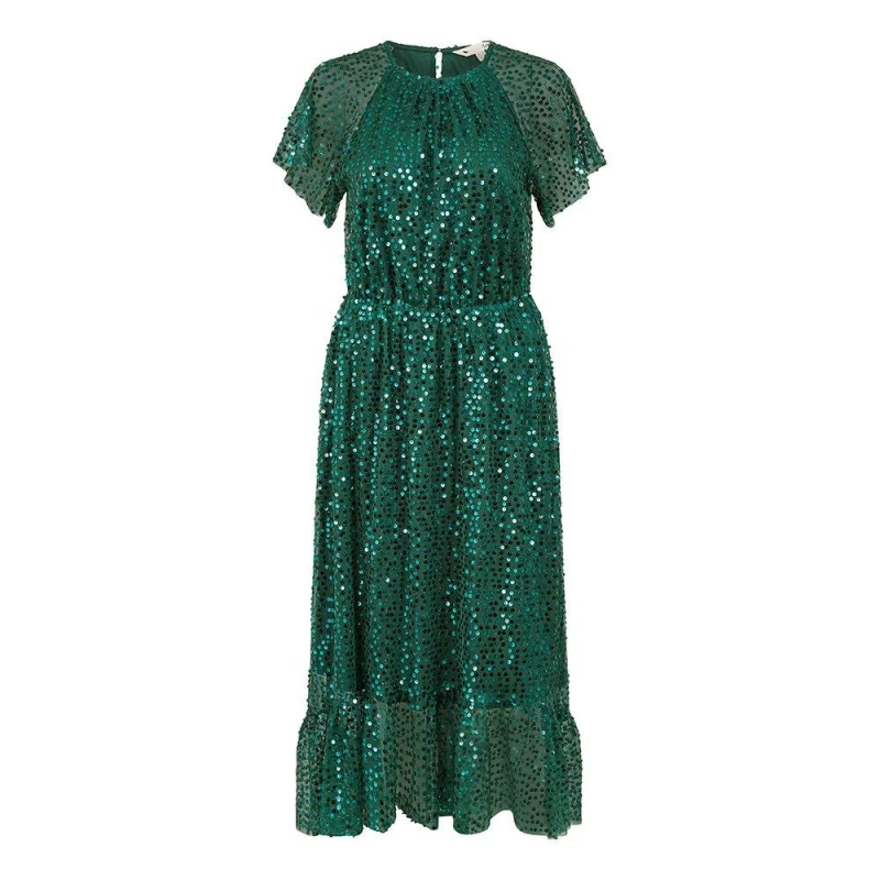 Image of Yumi Green Sequin Angel Sleeve Midi Dress Green