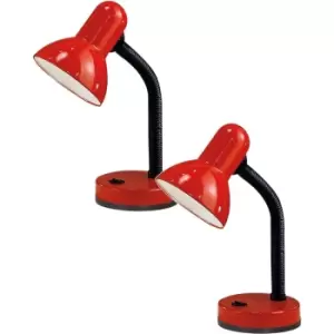 Image of 2 PACK Table Lamp Flexible Moveable Colour Red Steel Rocker Switch E27 1x40W