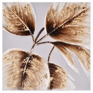 Image of Innova Hand-Painted 3D Canvas Gold Leaves - 40 x 40 cm
