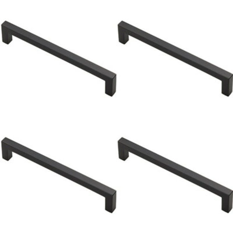 Image of Loops 4x Square Block Pull Handle 170 x 10mm 160mm Fixing Centres Matt Black unisex