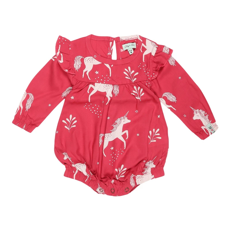Image of Lilly + Sid Unicorn Bubble Romper Pink