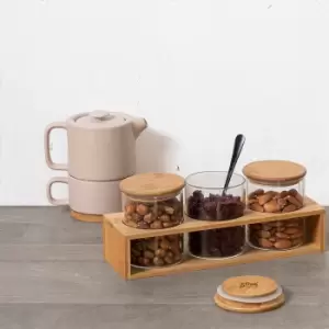 Image of Glass Jar & Bamboo 4 Piece Serve Set Natural