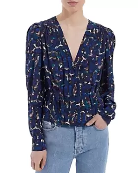 Image of The Kooples Neon Flowers Crepe Pleated Top