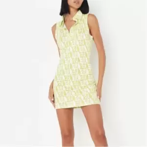 Image of Missguided Repeat Print Polo Mini Dress - Yellow