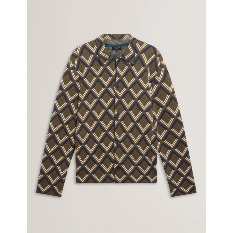 Image of Ted Baker Mens Jacquard Fitted Hybrid Jacket Khaki male S (2)