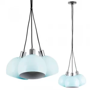 Image of Eyre 3 Way Pendant in Chrome with Mini Arco Shades in Pale Blue