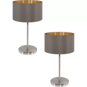 Image of 2 PACK Table Lamp Colour Satin Nickel Shade Cappuccino Gold Fabric E27 1x60W