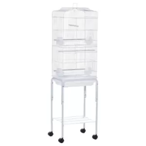 Image of PawHut Bird Cage 157cm Finch W/ Breeding Tray & Stand Wheels - White