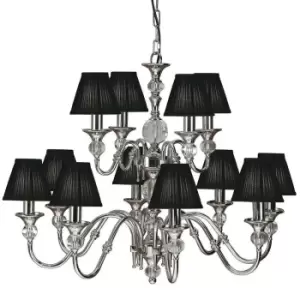 Image of Diana Ceiling Pendant Chandelier Bright Nickel & Black Pleat Shade 12 Lamp Light