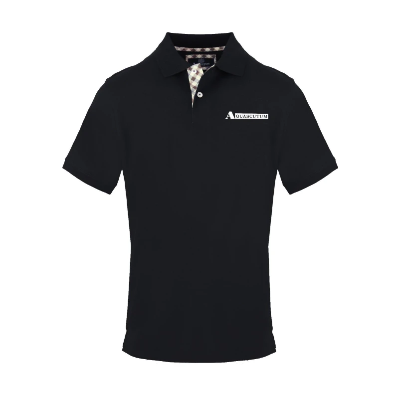 Image of Aquascutum Mens Polo Short Sleeve Polo Shirt Short Sleeve Polos Small Black 54160703350