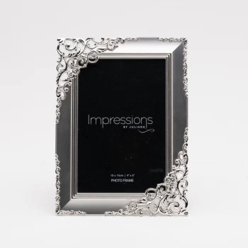 Image of 4" x 6" - Two Tone Silver Photo Frame with Ornate Filigree