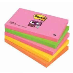 Image of Post it Super Sticky Notes 76 x 127mm Neon Rainbow 5 x Pack of 90