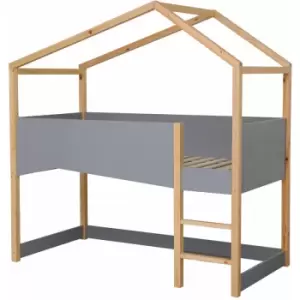 Image of Hmd Furniture - Grey Solid Pine Wood and mdf Fence,Children Bed Frame High Sleeper Bed Children Single Bed Toddler Bunk,Cabin