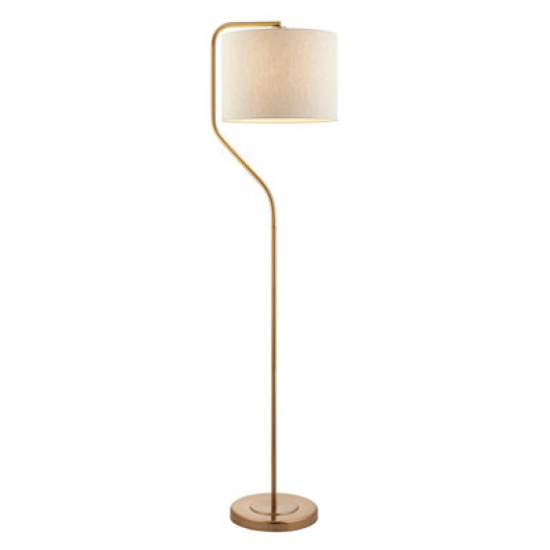 Image of Clement Floor Lamp with Shade Br Aged Brass Plate, Natural Linen Mix Fabric, 1x E27