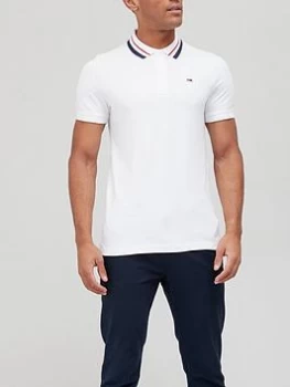 Image of Tommy Jeans Classics Tipped Stretch Polo Shirt - White, Size L, Men